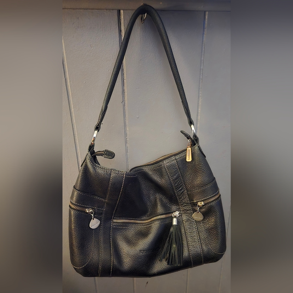 Elegant Black Leather Shoulder Bag By Kesslord